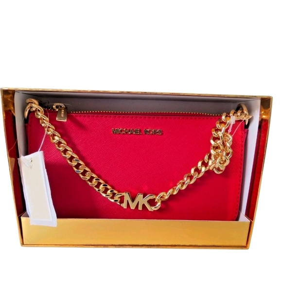 Michael Kors Jet Set Crimson Small Chain Bag NWT - Picture 4 of 5